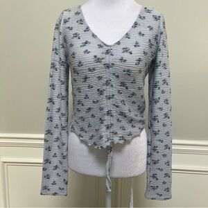 Hollister Blue Floral Ribbed Long Sleeve Top